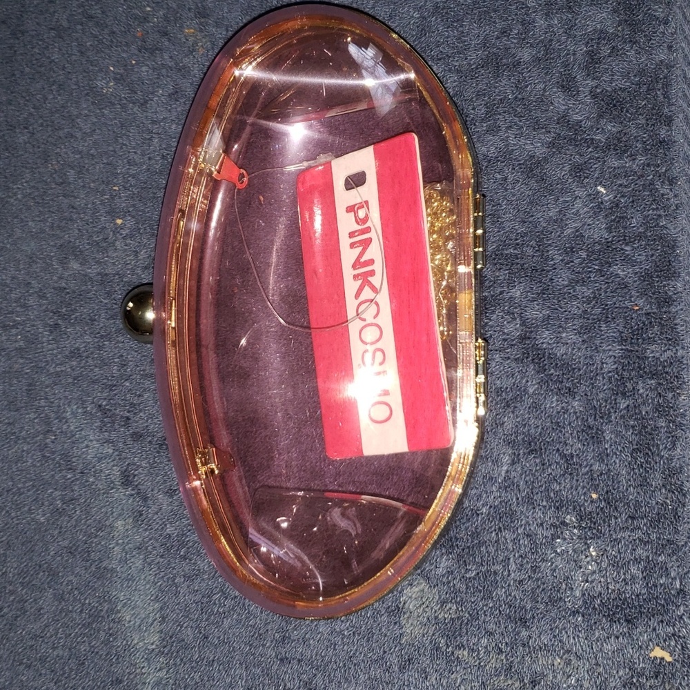 Pink Cosmo Acrylic Oval Evening Bag With Gold Carrying Chain - New-No Scratches